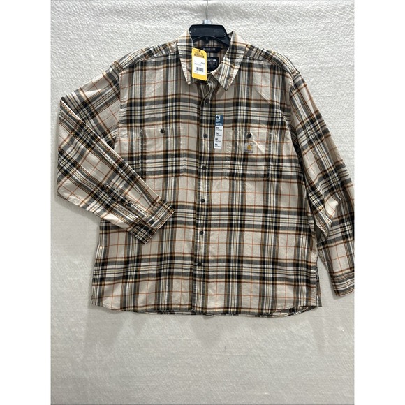 Carhartt Other - Carhartt Men's Rugged Flex Relaxed Fit Lightweight Long Plaid Shirt Cream/Orang